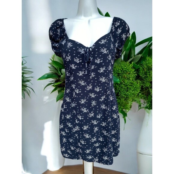 Aeropostale Size S peasant mini dress black white florals y2k style grunge boho - Picture 5 of 12